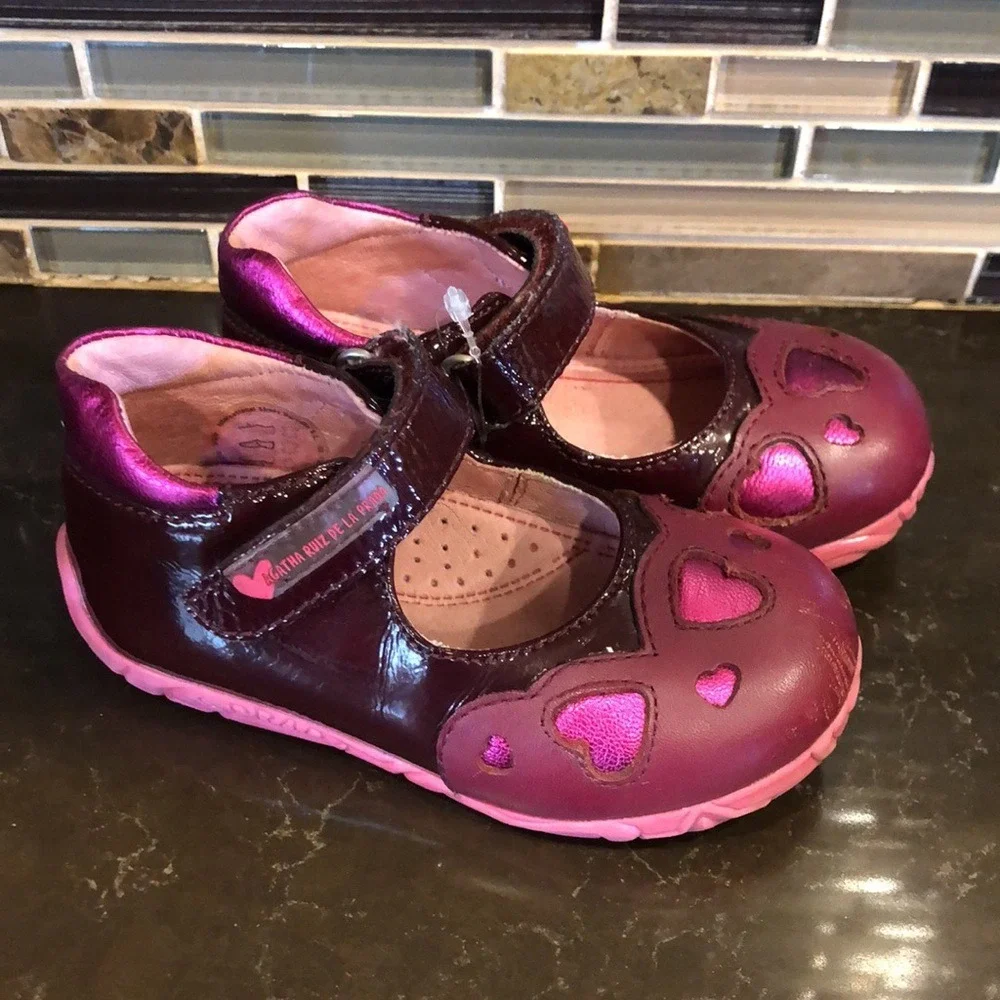 Agatha Ruiz De La Prada Girls‎ Burgundy Pink Heart Mary Jane Shoes EUR 23
